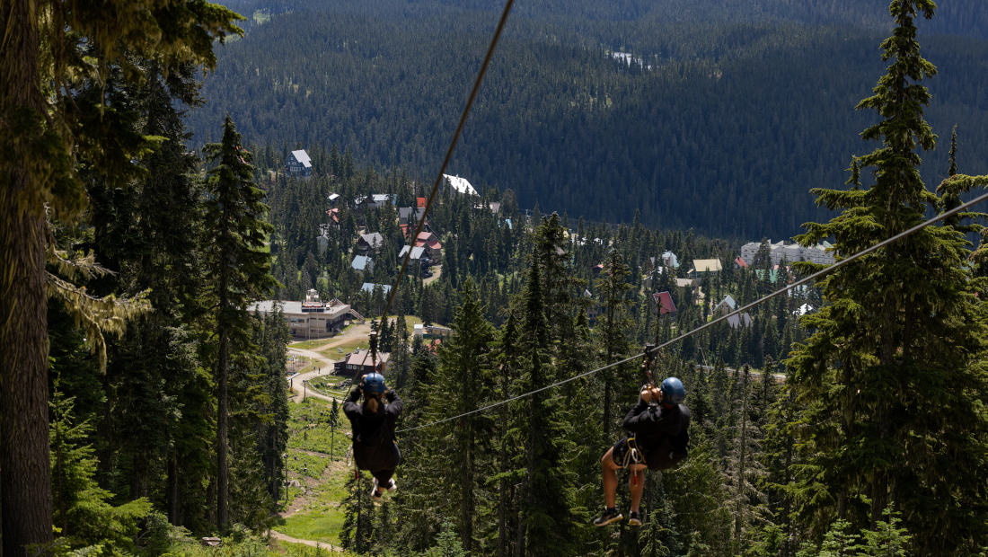 View from the Runway zipline toward the finish