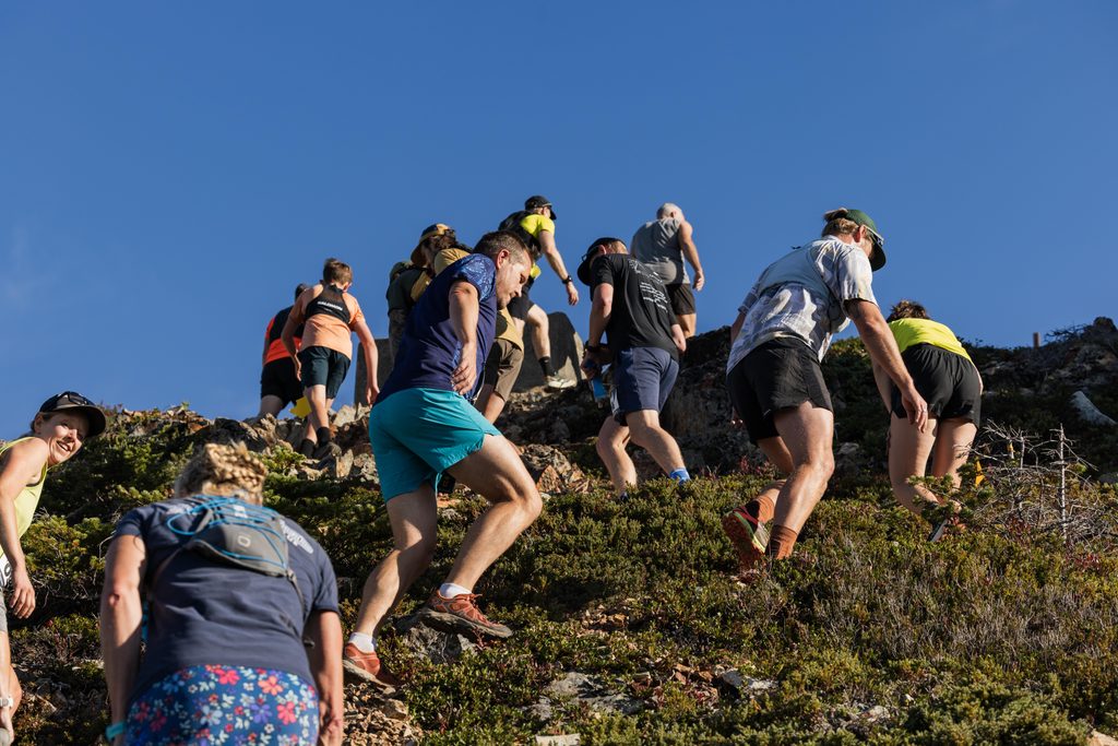 Many trail runners running the Monster Marmot course.