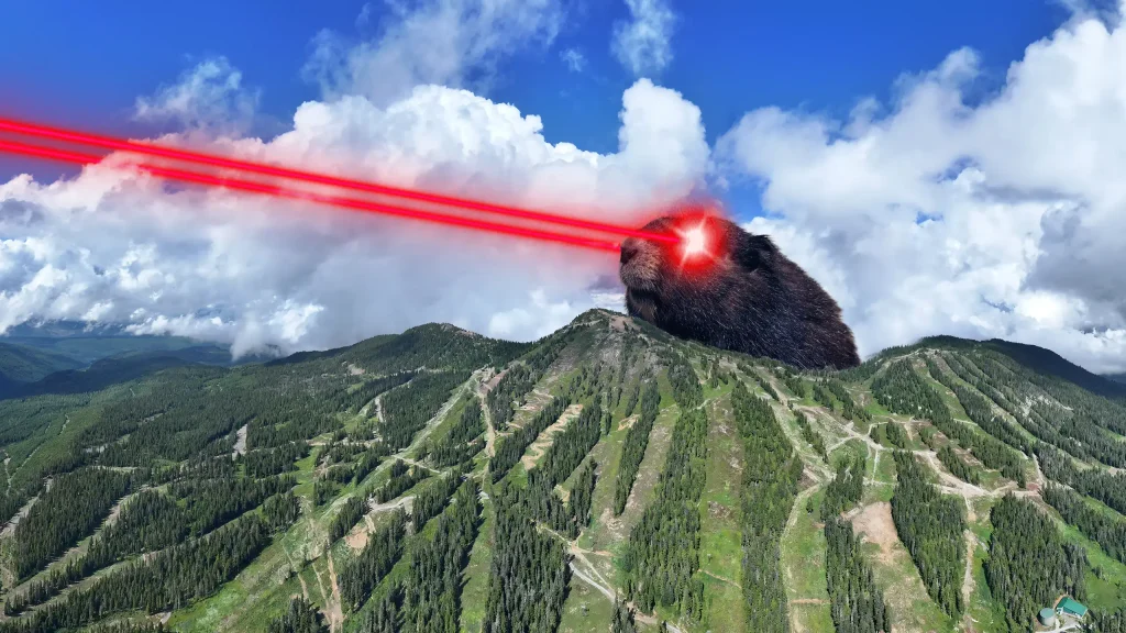 Photoshopped image of a Monster Marmot looming over Mount Washington shooting laser beams out of it's eyes.