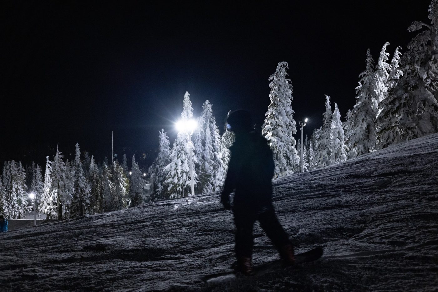 New LED lighting illuminating a night-ski run at Mount Washington