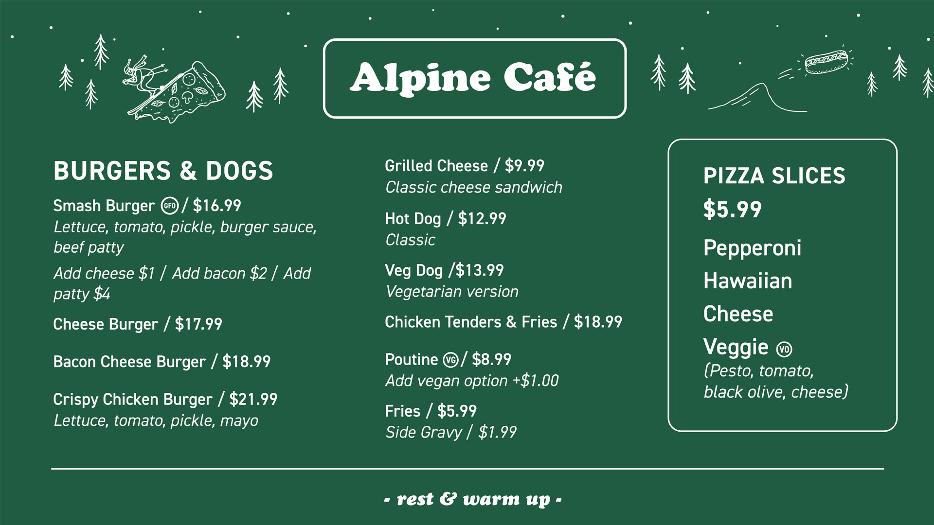 Alpine Cafeteria menu
