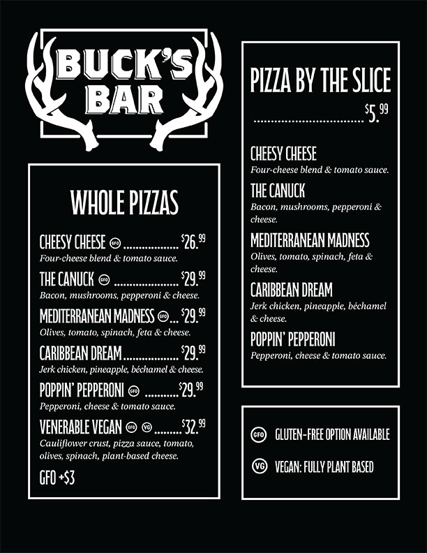 Buck’s Bar menu