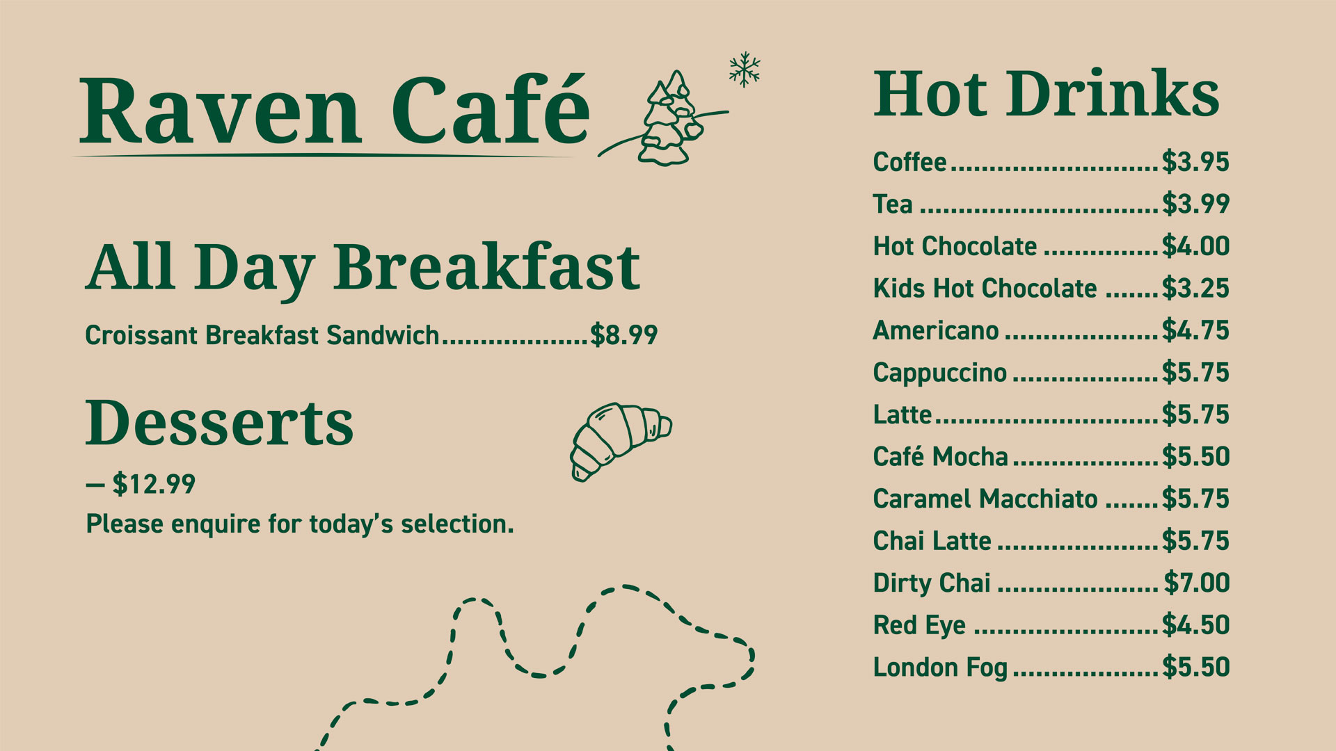 Raven Cafe menu