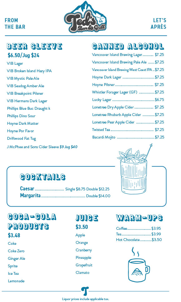 Ted’s Bar & Grill drinks menu