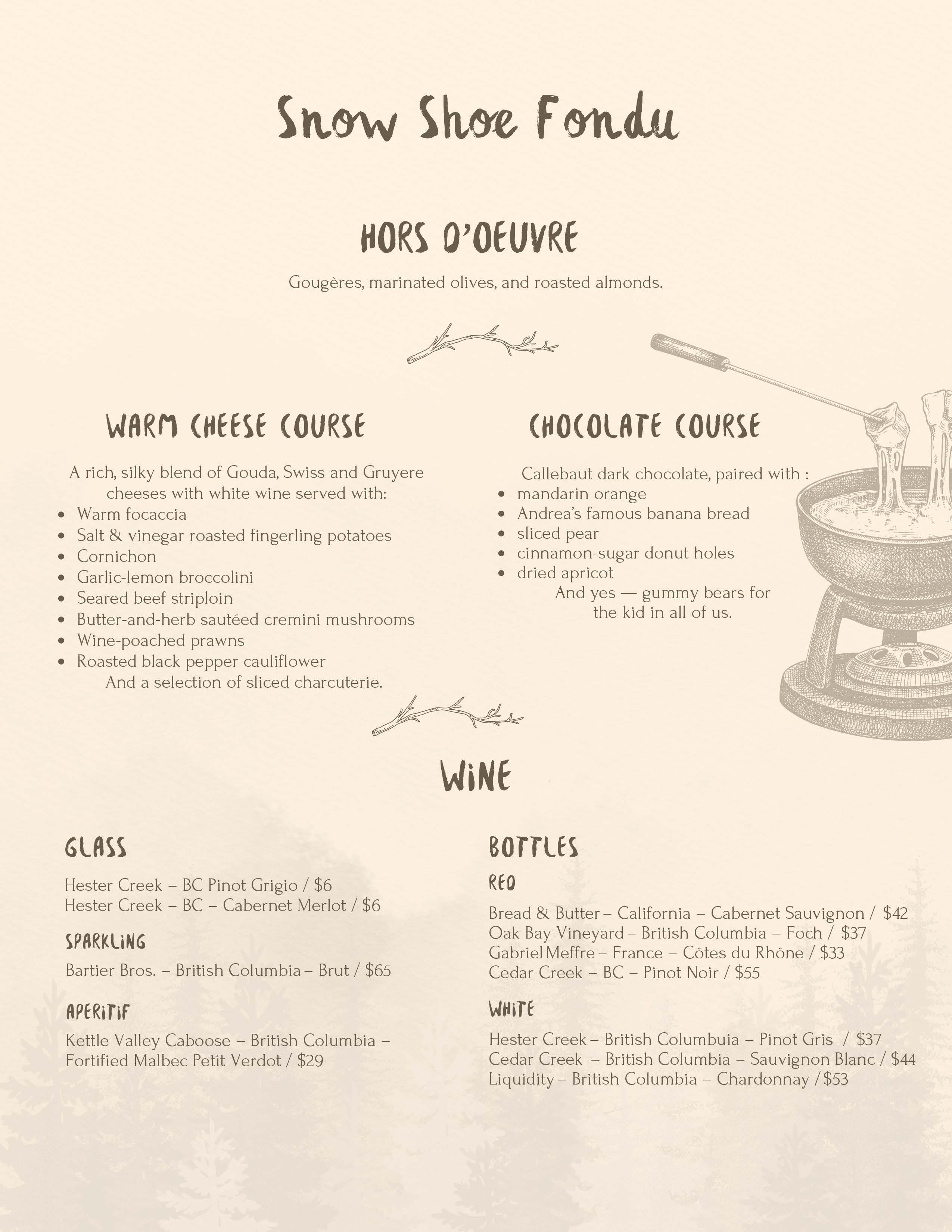 Raven Lodge 2026 fondue menu