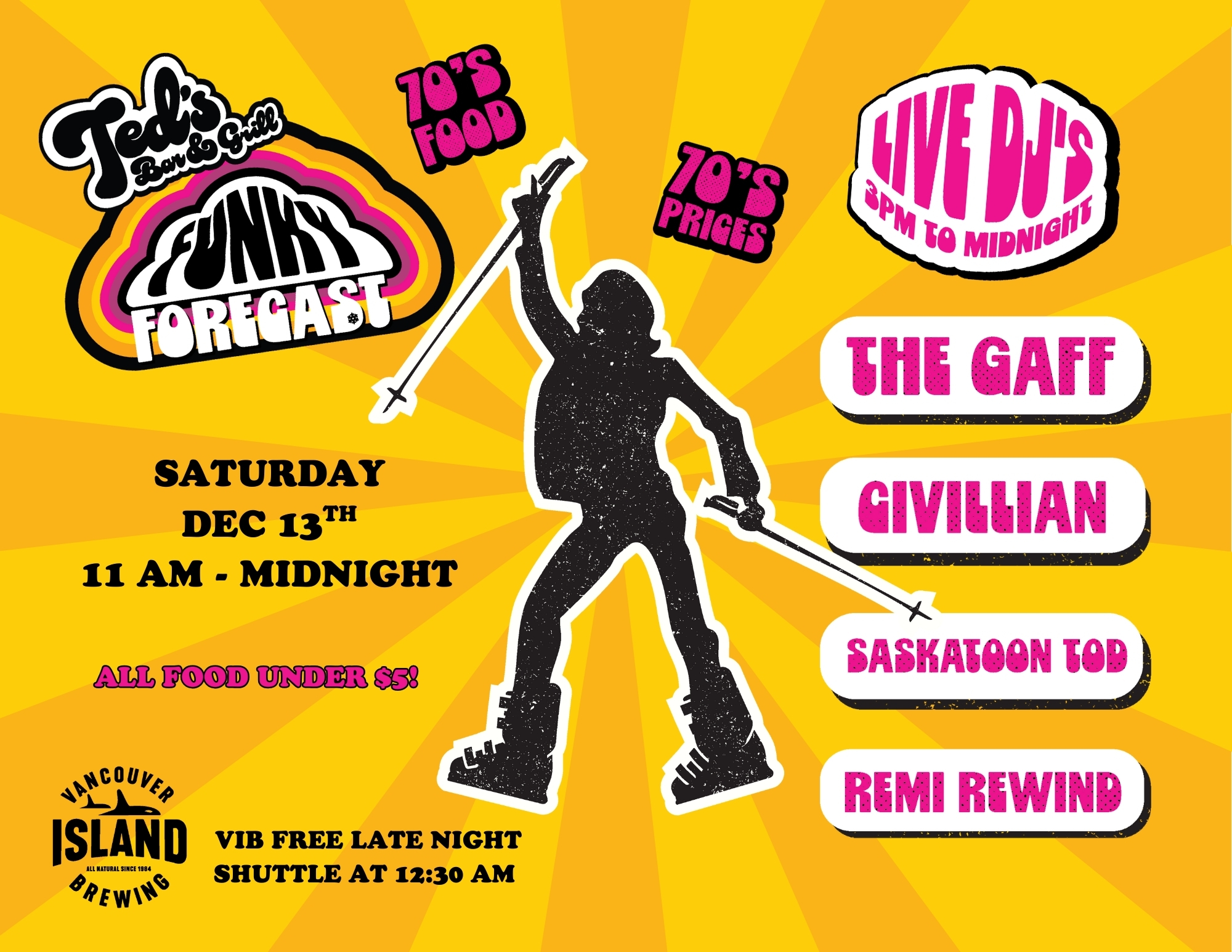 Ted’s Funky Forecast Celebration event poster