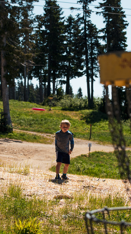 A young disc golfer on the course at Mount Washington