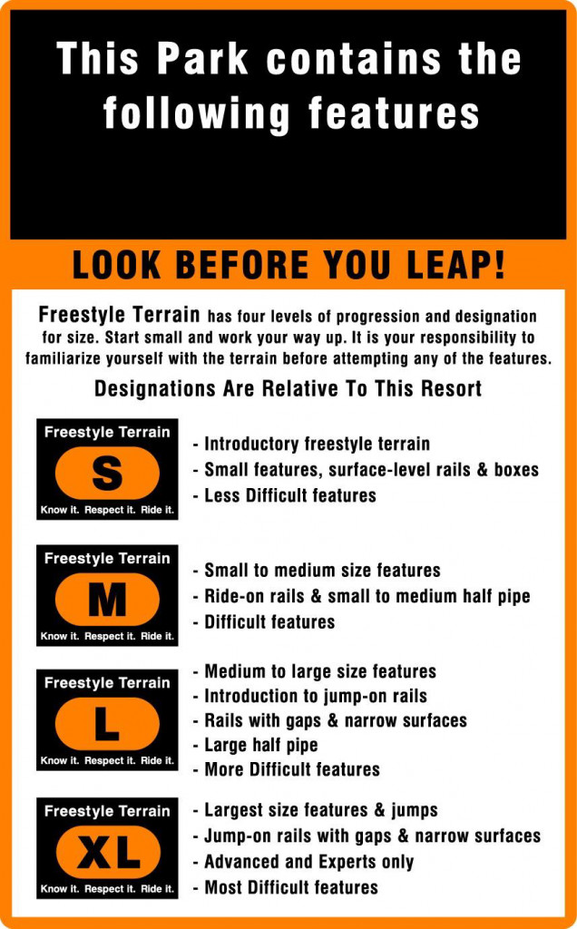 Freestyle terrain warning sign at the park entrance