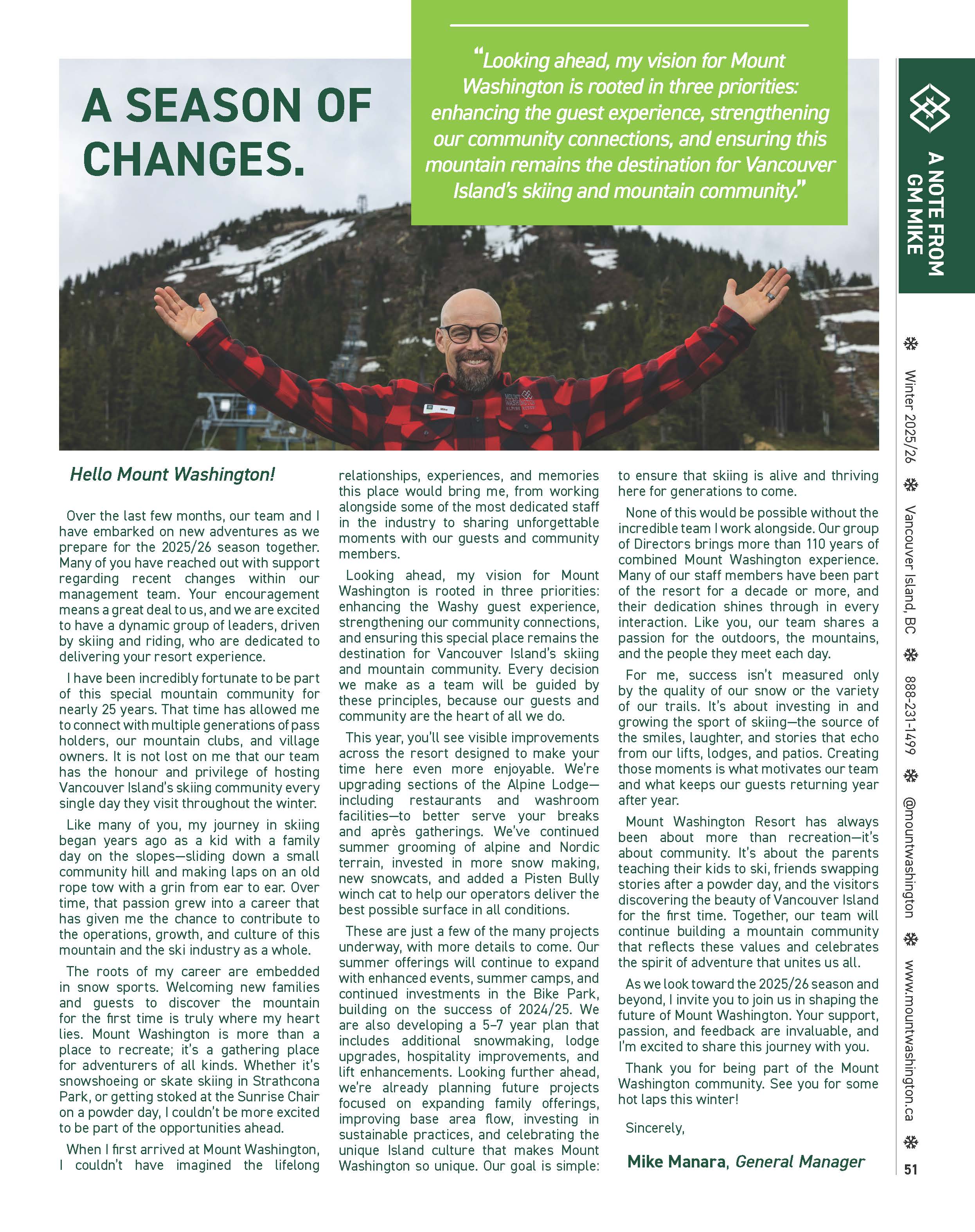 Letter from the General Manager in the 2025/26 Recreation Guide