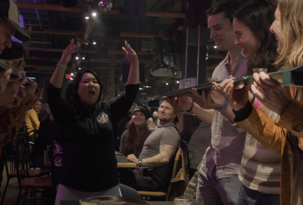 Shot-ski at Ted’s Funky Forecast Celebration